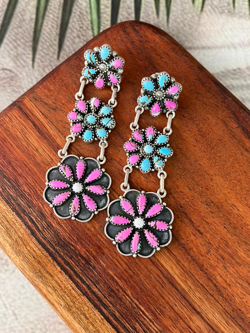 Handmade Sterling Silver Cotton Candy Post Dangle Earrings "Signed Nizhoni"
