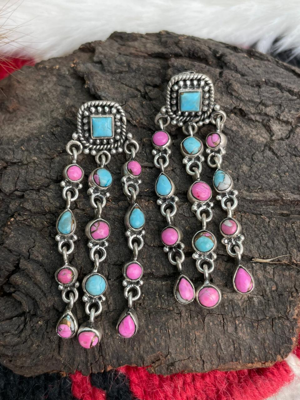 Handmade Sterling Silver Cotton Candy Post Dangle Earrings "Signed Nizhoni"