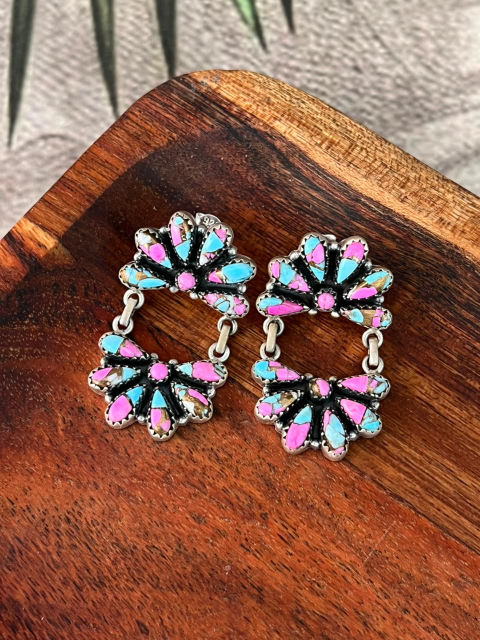 Handmade Sterling Silver Cotton Candy Post Dangle Earrings "Signed Nizhoni"