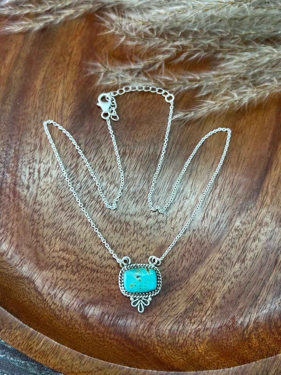 Handmade Sterling Silver Blue Kingman Turquoise Necklace "Signed Nizhoni"