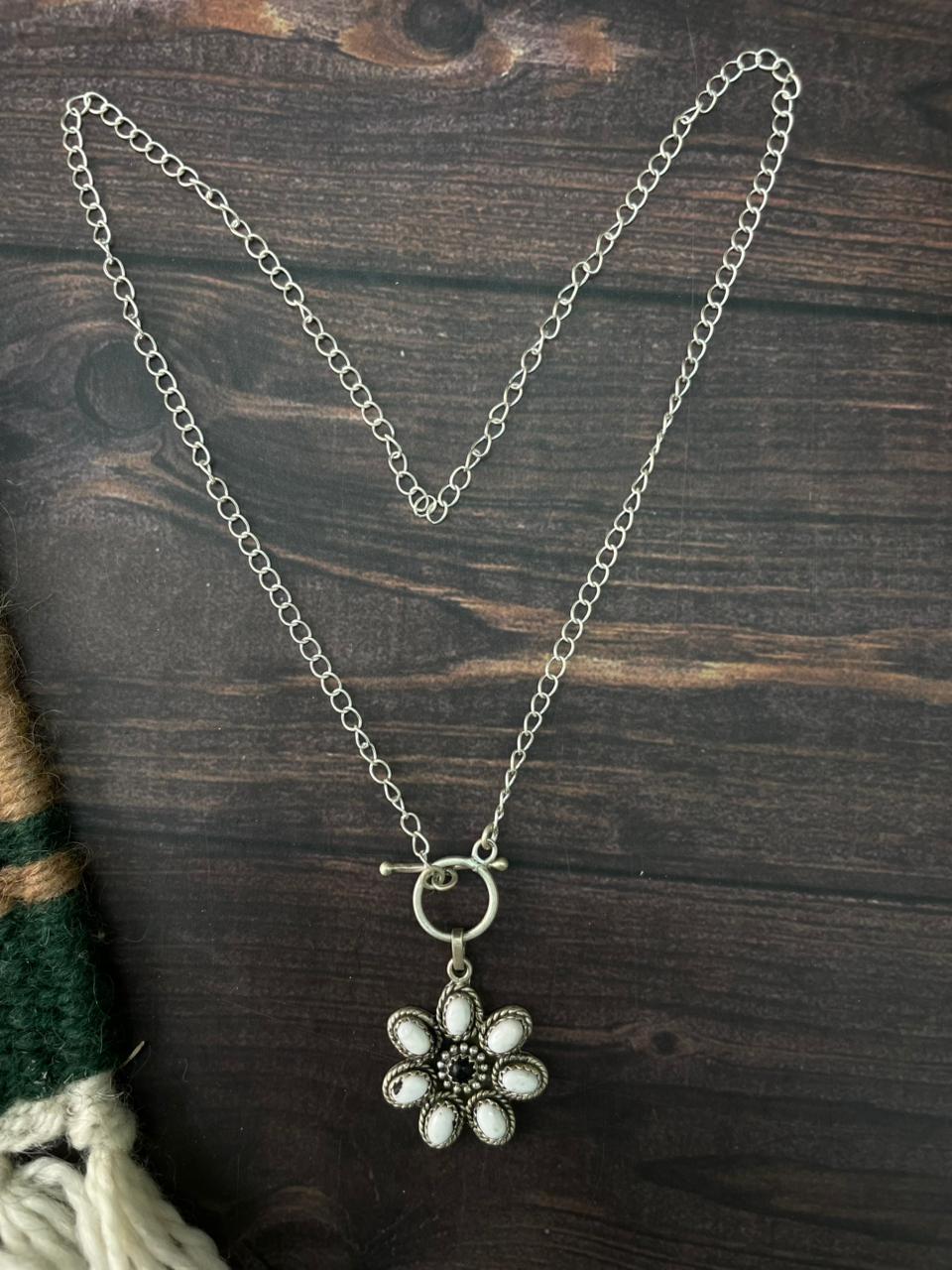 Handmade Sterling Silver White Buffalo Necklace "Signed Nizhoni"