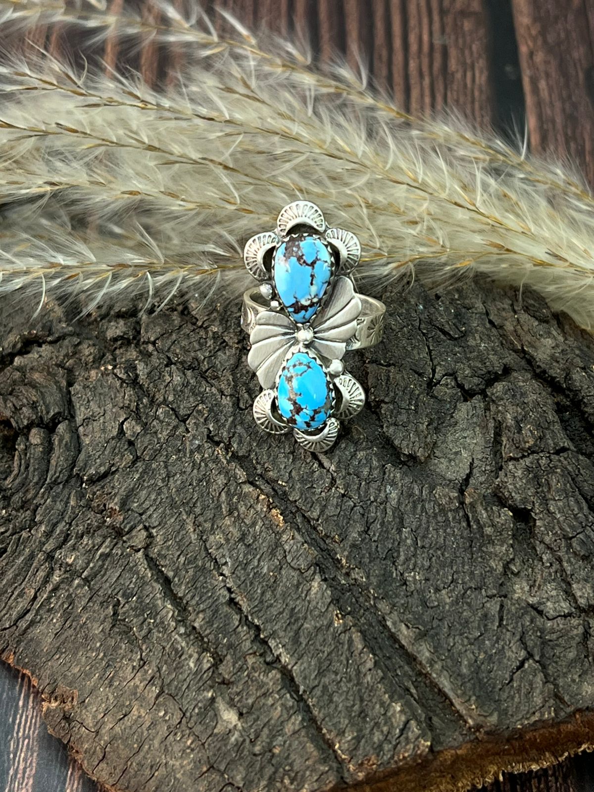 Handmade Sterling Silver Golden Hills Turquoise Adjustable Ring "Signed Nizhoni"