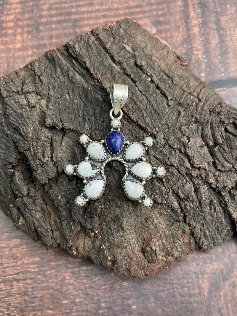 Handmade Sterling Silver Lapis with White Buffalo Pendant "Signed Nizhoni"