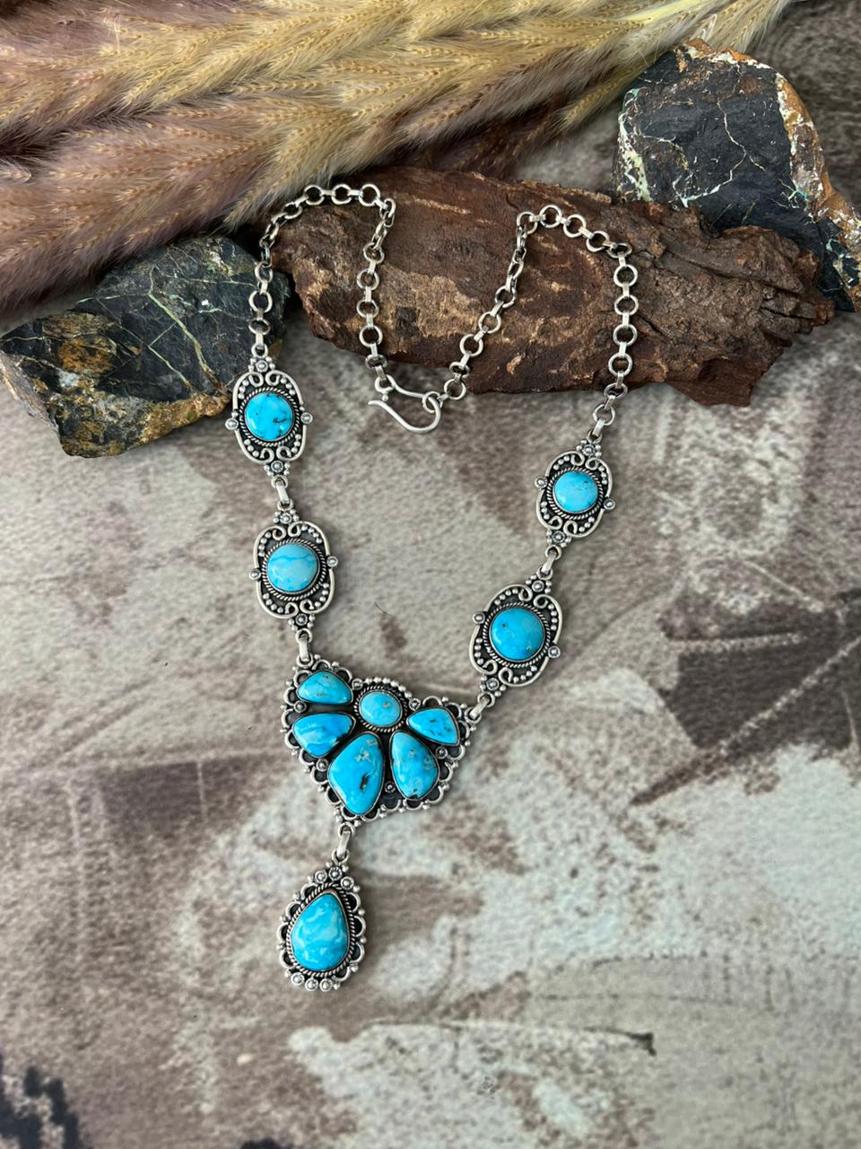 Handmade Sterling Silver White Water Turquoise Necklace "Signed Nizhoni"