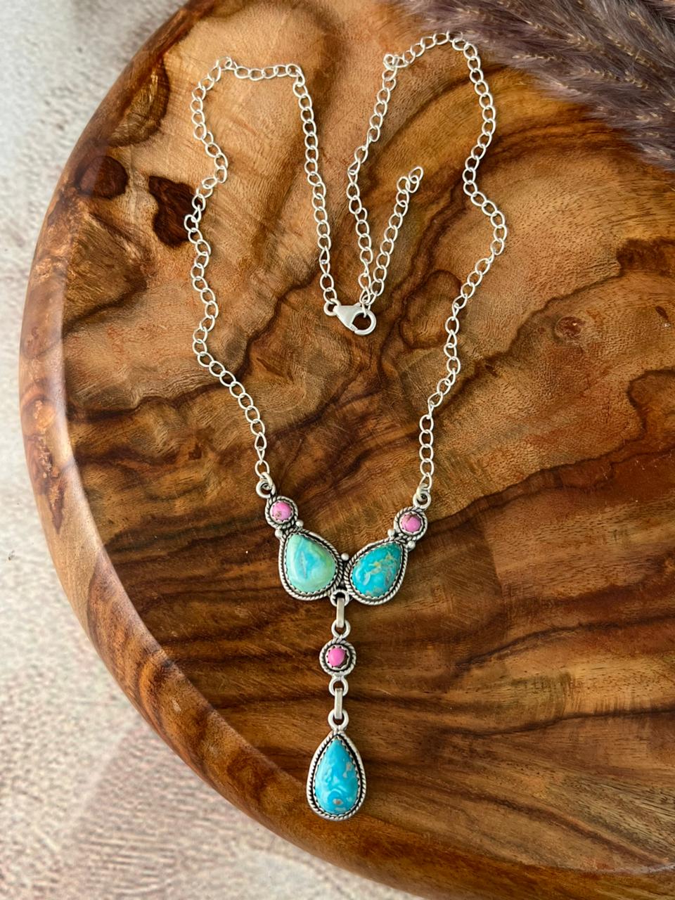 Handmade Sterling Silver Sierra Bella Turquoise with Cotton Candy Collection: Necklace "Signed Nizhoni"