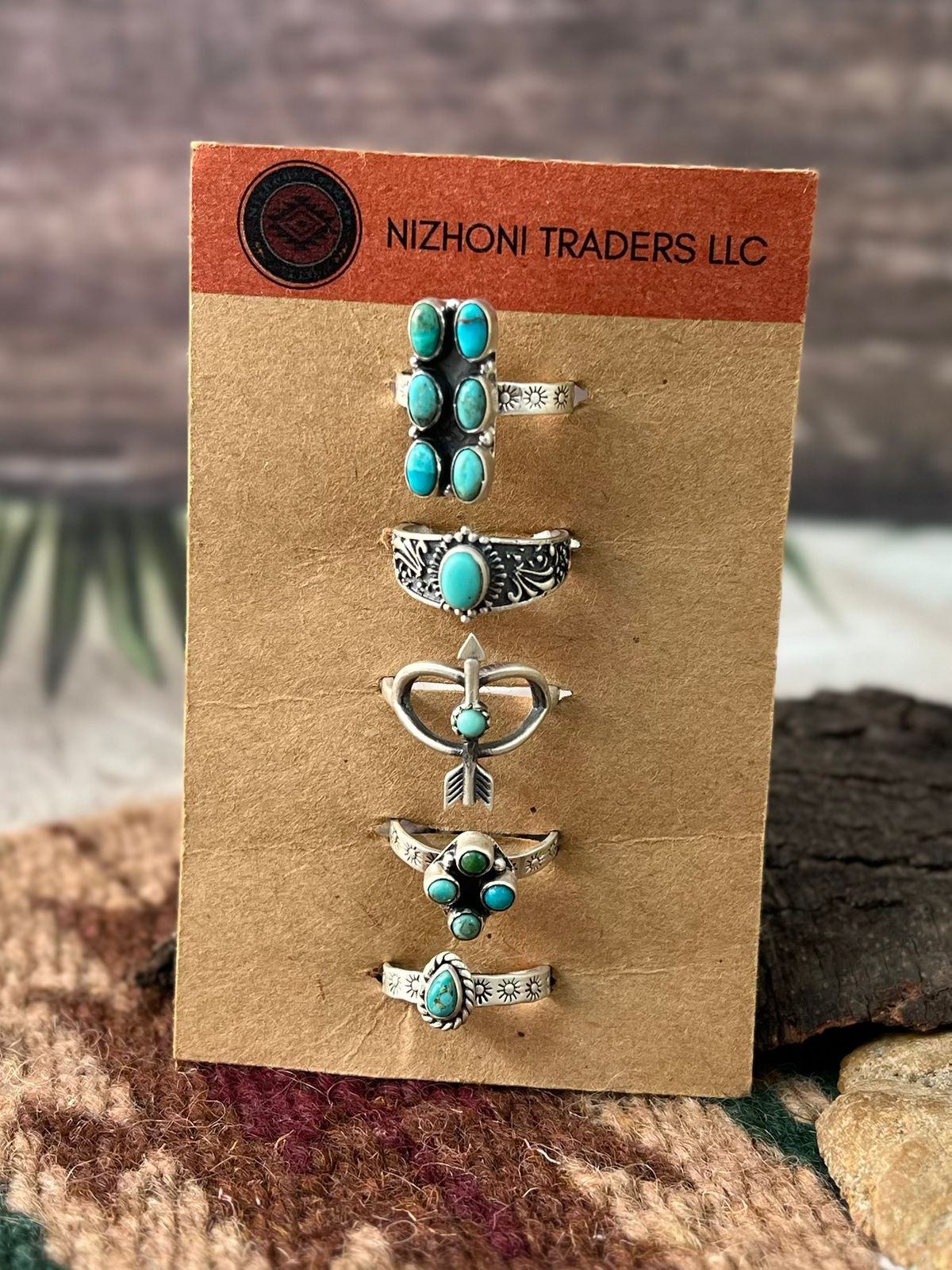 Handmade Sterling Silver Kingman Turquoise Adjustable Ring Card