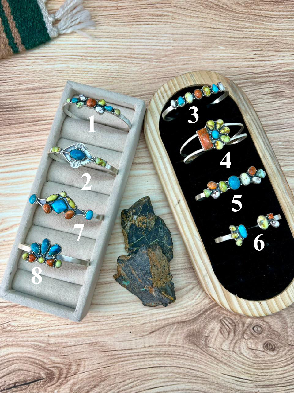 Handmade Sterling Silver Multi Stone Collection: Palomino with Orange Mojave, Wildhorse Magnesite and Arizona Blue Turquoise Cuff Bracelet "Signed Nizhoni"