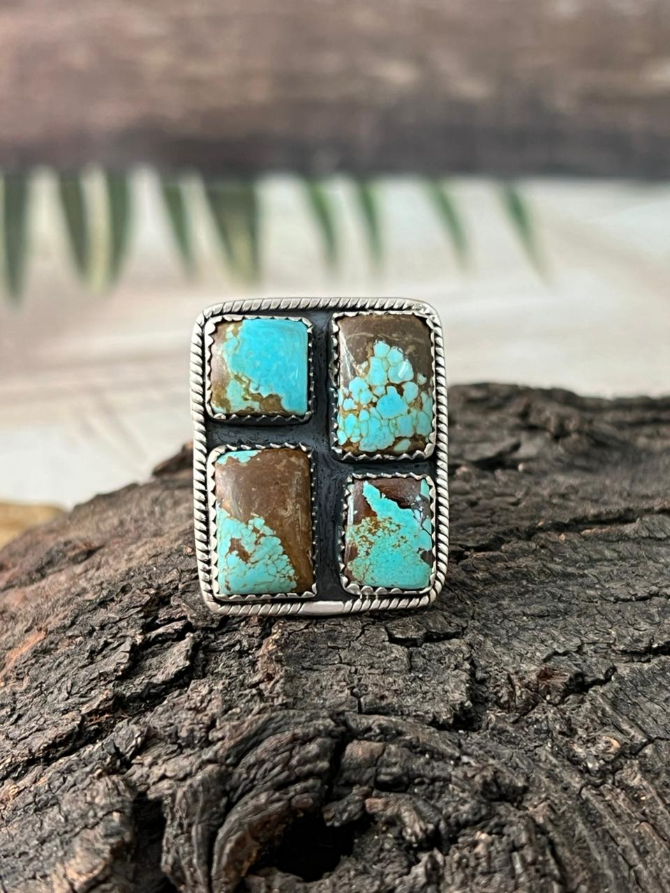 Handmade Sterling Silver Number 8 Turquoise Adjustable Ring "Signed Nizhoni"