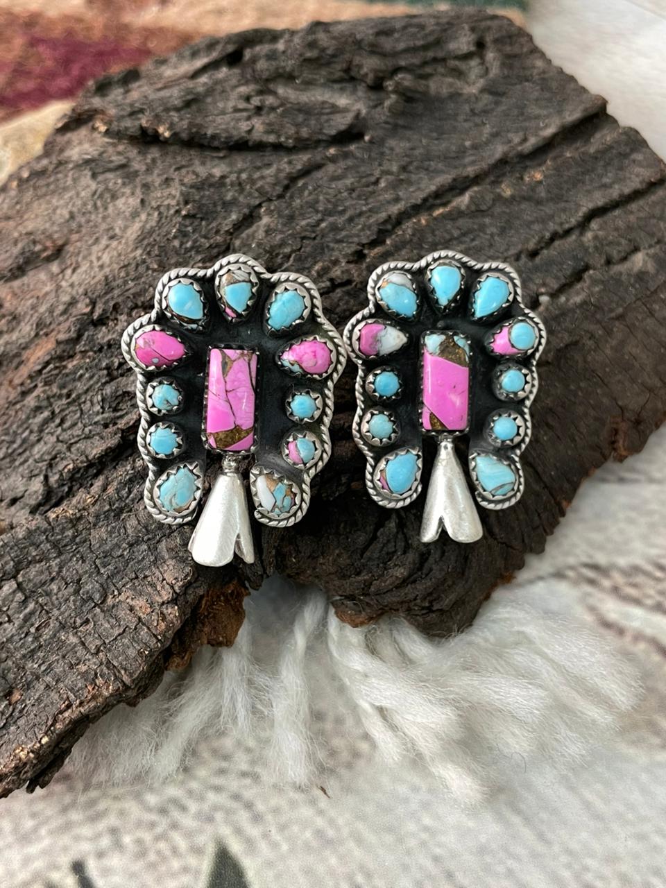 Handmade Sterling Silver Cotton Candy Post Studs Earrings "Signed Nizhoni"