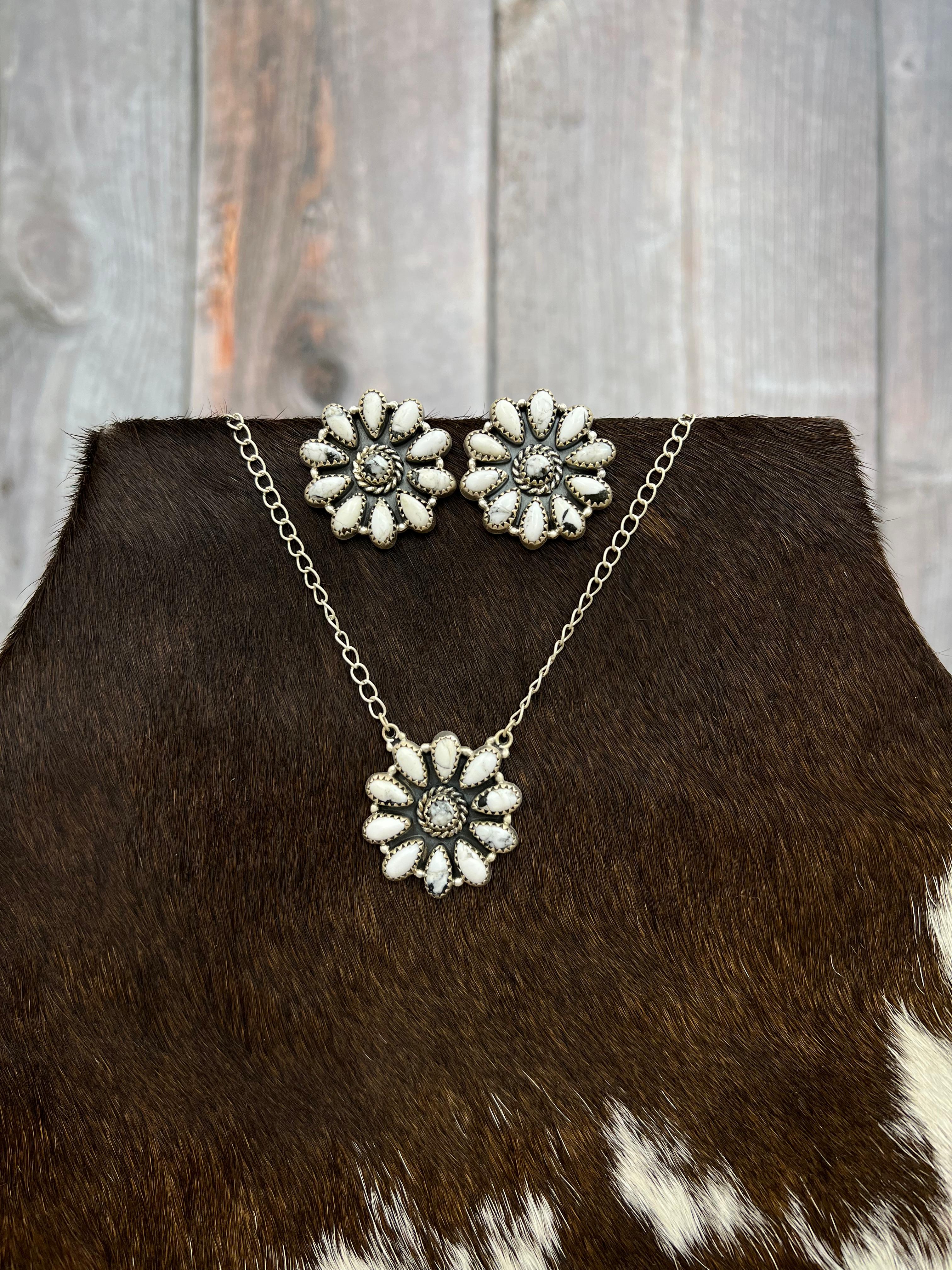 Handmade Sterling Silver Multi Stone Necklace Earrings Set, Signed Nizhoni