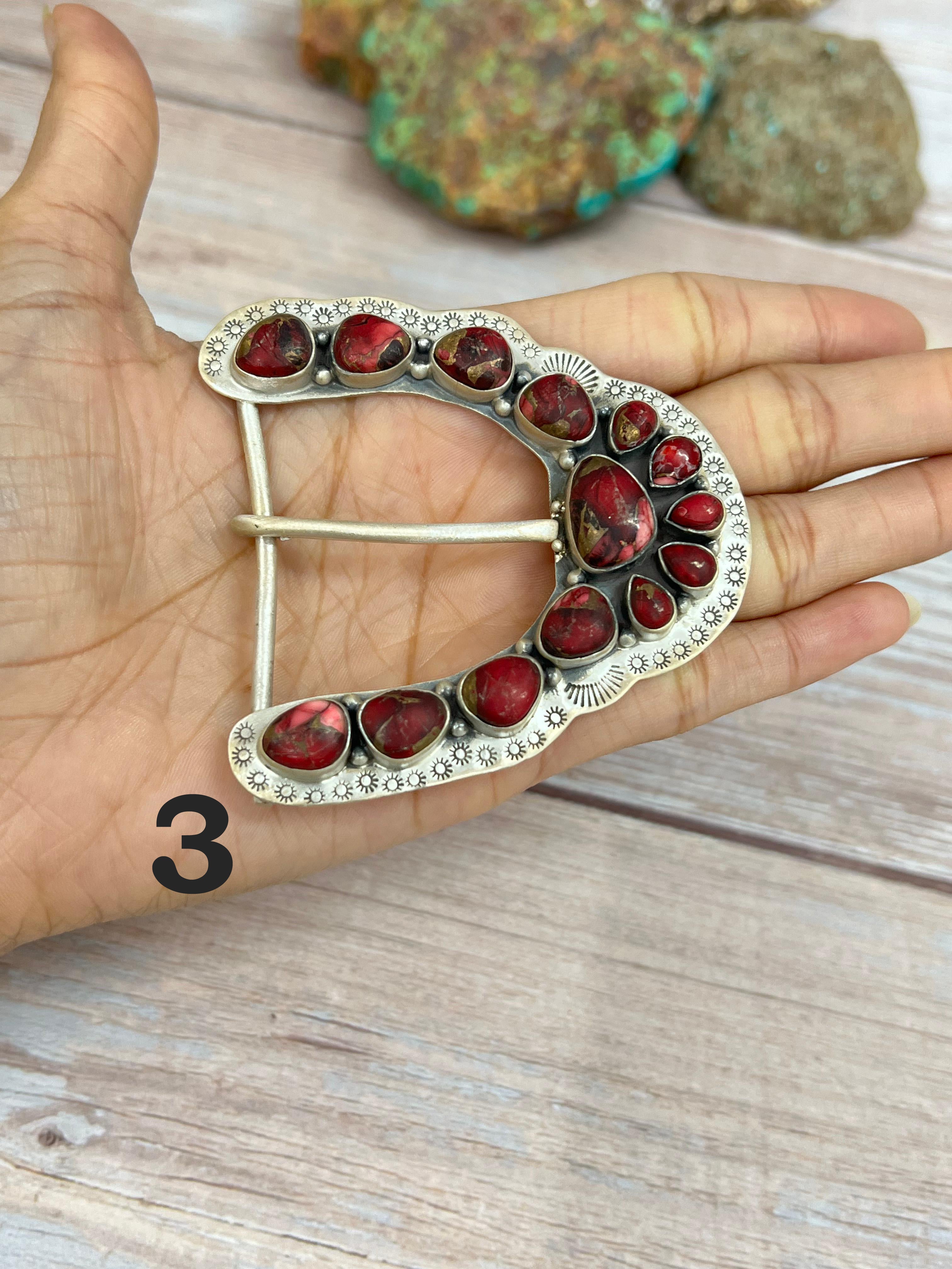 Handmade Sterling Silver Multi Stone Buckle with Signed Nizhoni