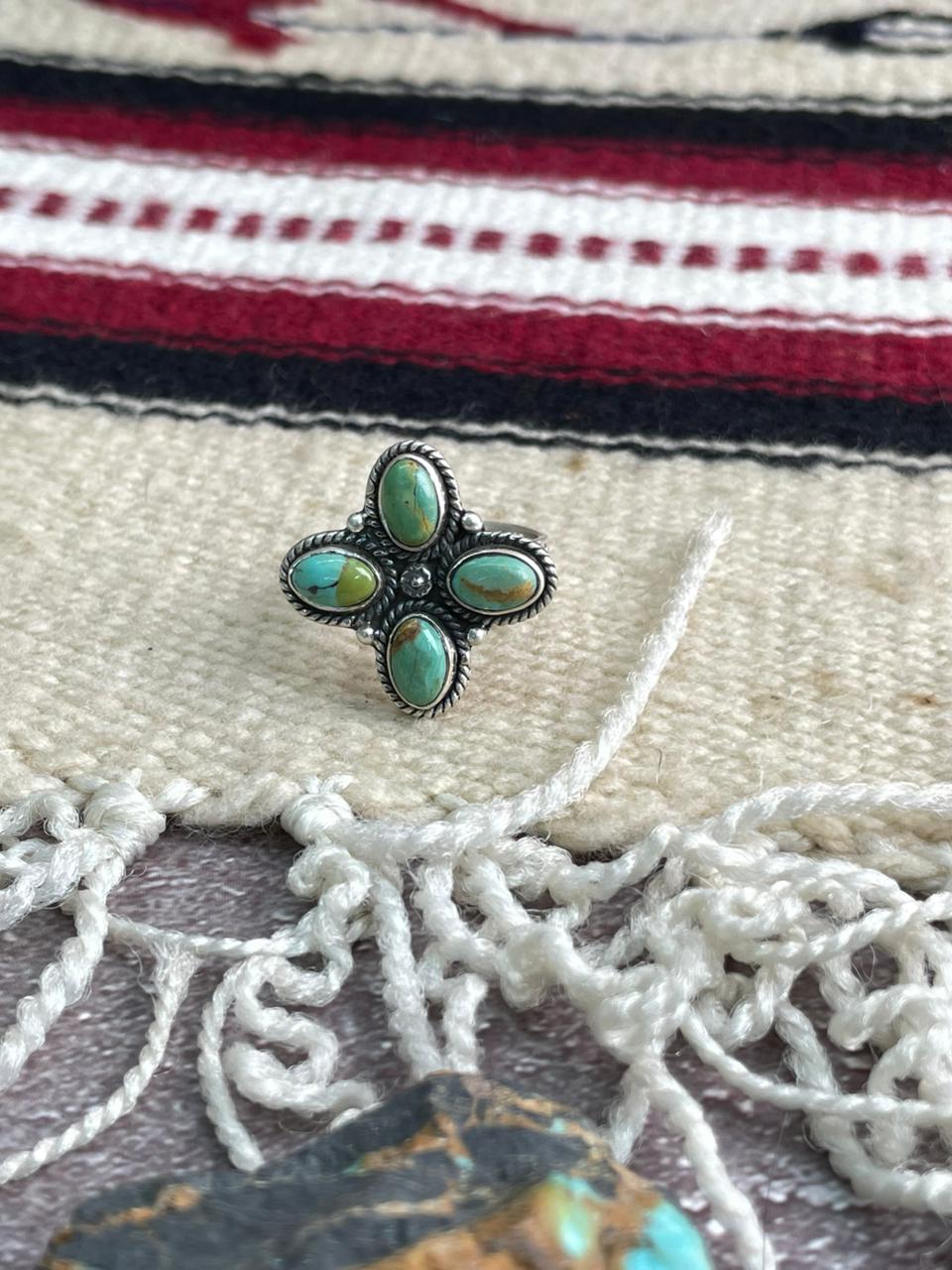 Handmade Sterling Silver Kingman Turquoise Adjustable Ring "Signed Nizhoni"