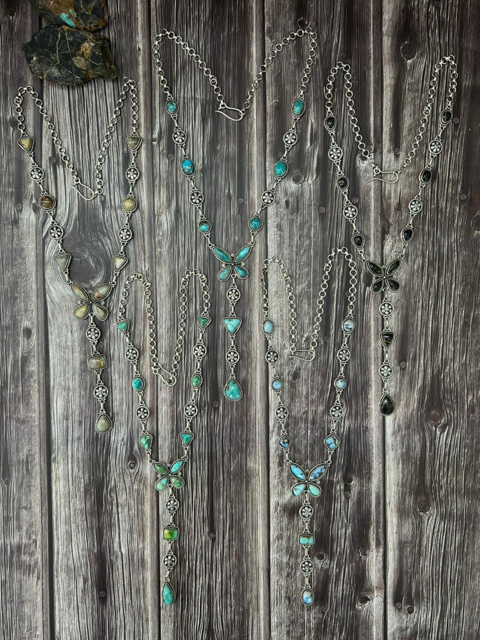 Handmade Sterling Silver Multi Stone Necklace "Signed Nizhoni"