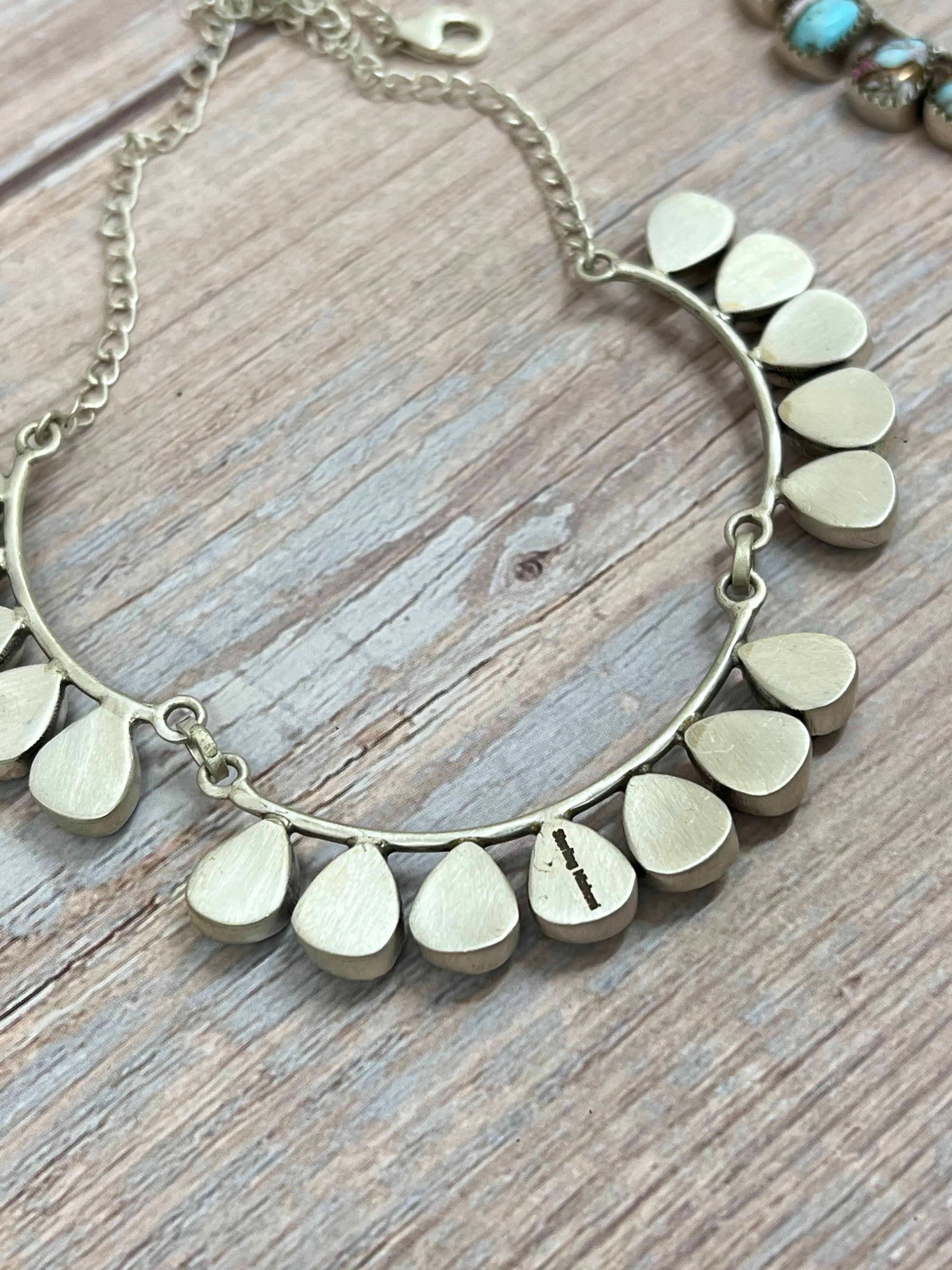 Handmade Sterling Silver Multi Stone Choker Necklace Signed Nizhoni