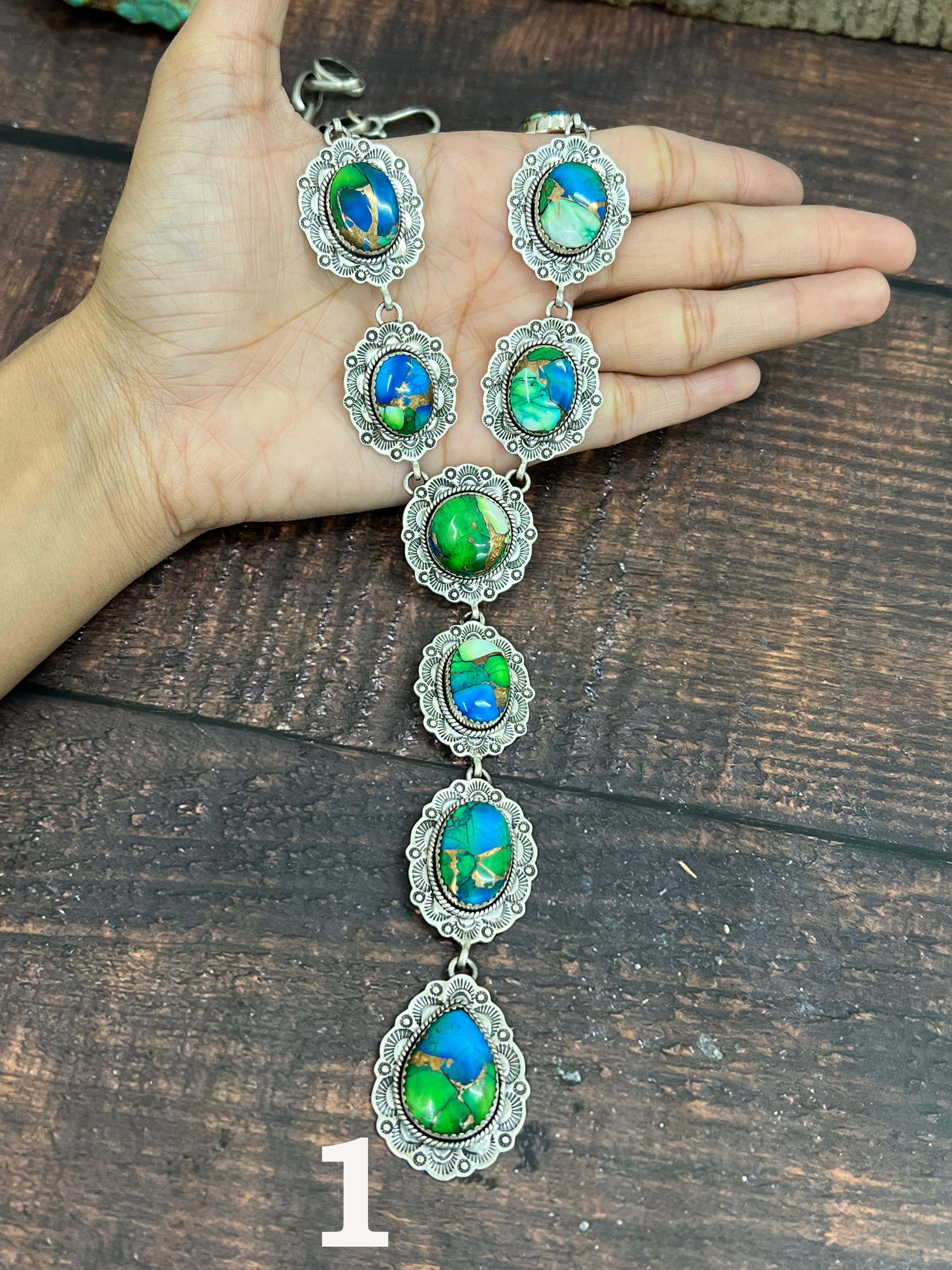 Handmade Sterling Silver Peacock Dahlia Necklace with Signed Nizhoni