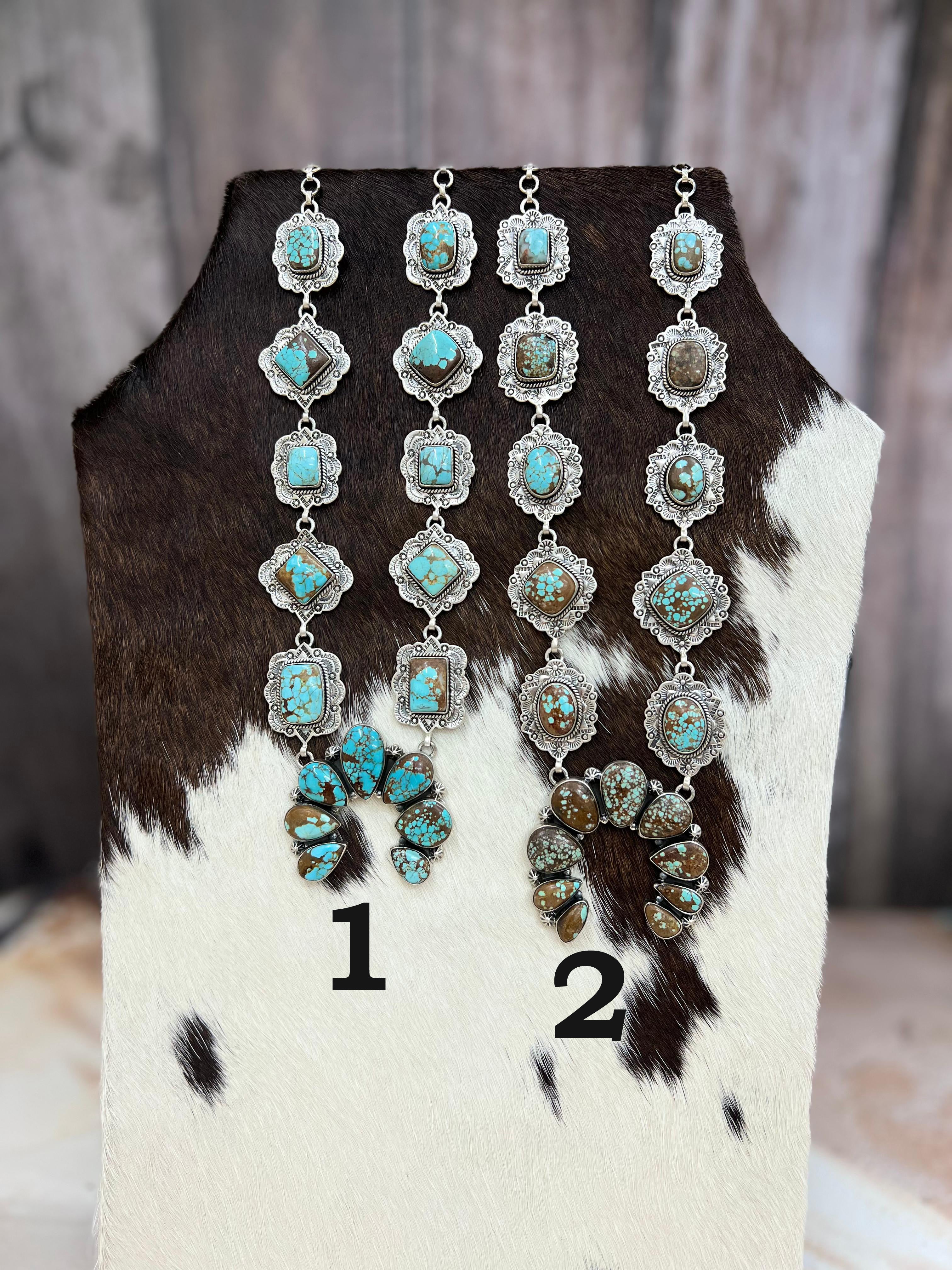 Handmade Sterling Silver Number 8 Turquoise Naja Necklace Signed Nizhoni