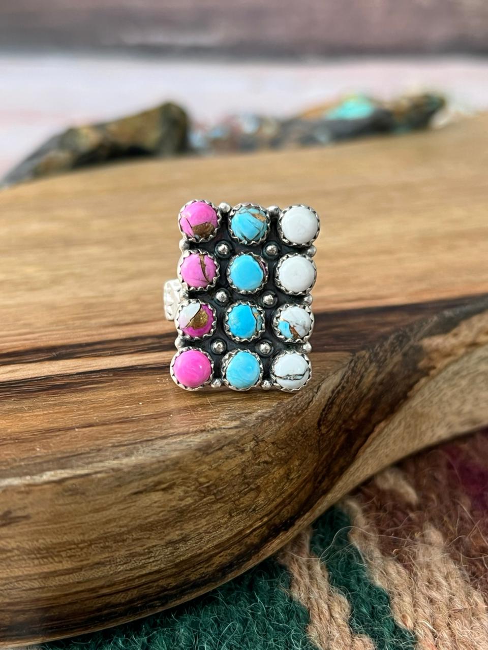 Handmade Sterling Silver Cotton Candy Bar Adjustable Ring "Signed Nizhoni"