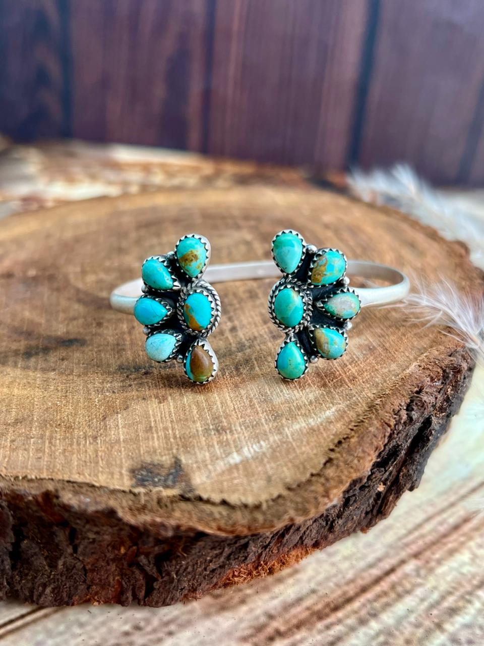 Handmade Sterling Silver Kingman Turquoise Cuff Bracelet "Signed Nizhoni"