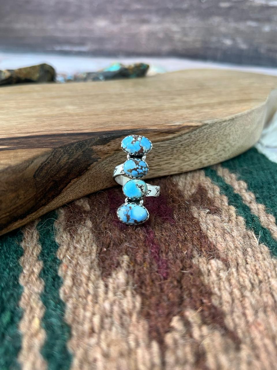 Handmade Sterling Silver Golden Hills Turquoise Adjustable Ring "Signed Nizhoni"