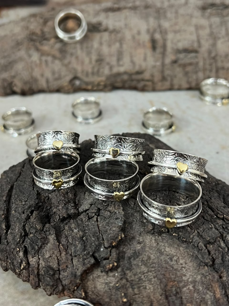 Handmade Sterling Silver With Brass Heart Spinner Ring Signed Nizhoni