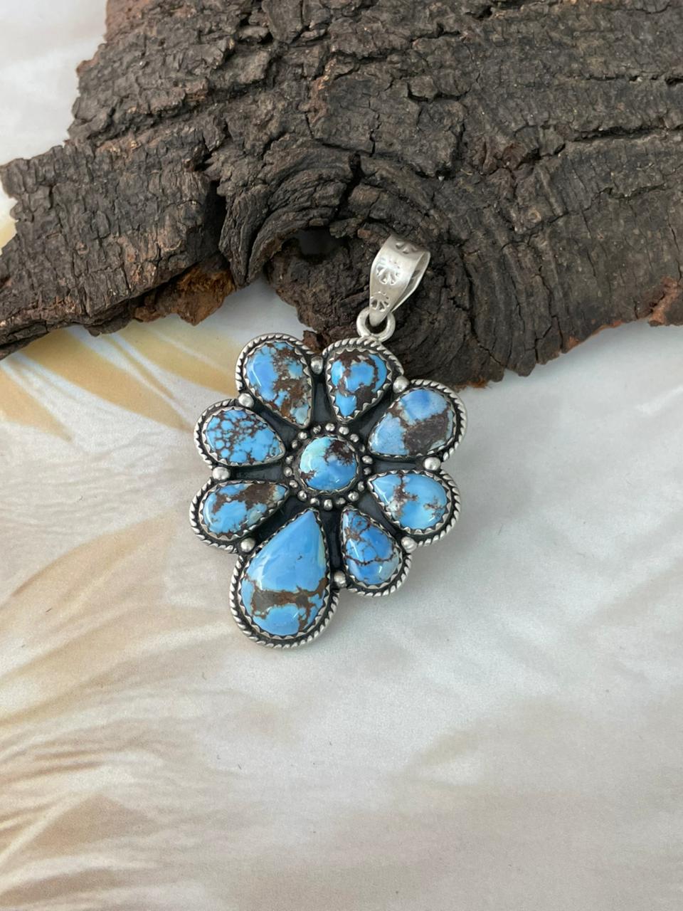 Handmade Sterling Silver Golden Hills Turquoise Pendant "Signed Nizhoni"