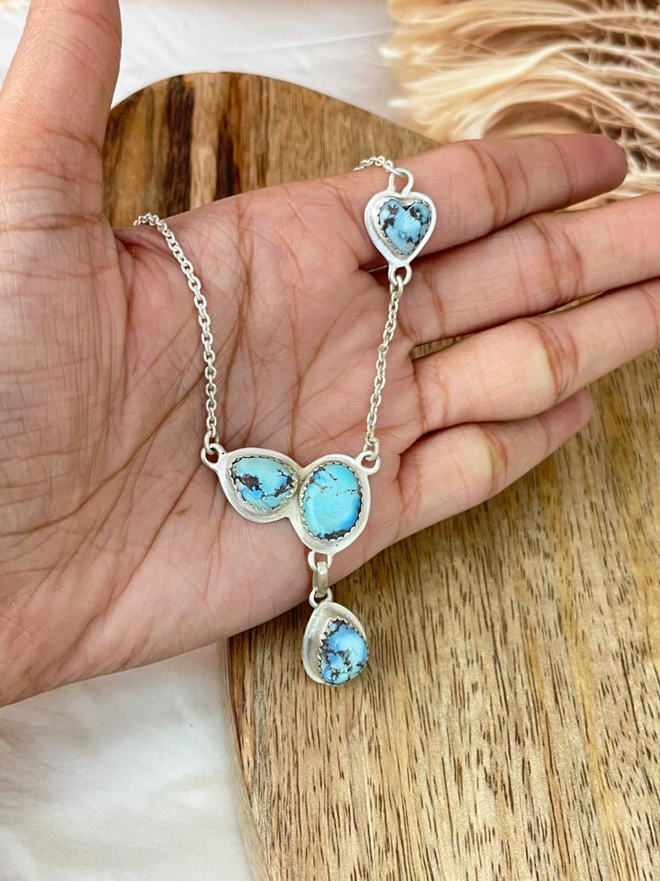 Handmade Sterling Silver Golden Hills Turquoise Necklace Signed Nizhoni (2)