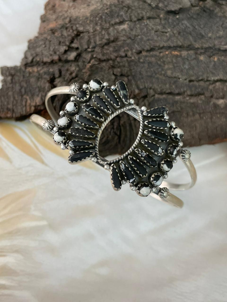 Handmade Sterling Silver White Buffalo Cuff Bracelet "Signed Nizhoni"