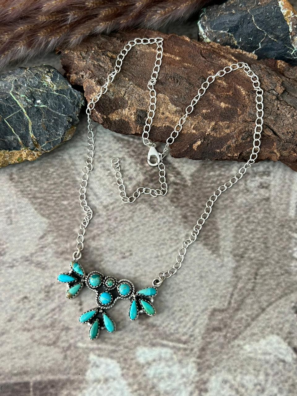Handmade Sterling Silver Kingman Turquoise Necklace "Signed Nizhoni"