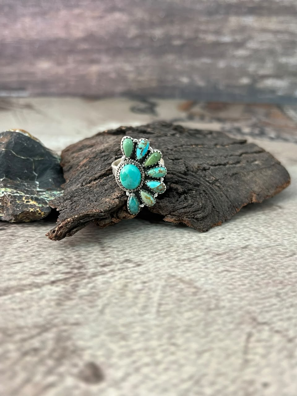 Handmade Sterling Silver Kingman Turquoise Adjustable Ring Signed Nizhoni