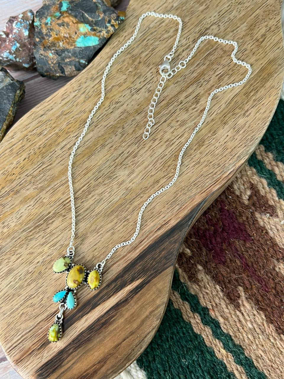 Handmade Sterling Silver Kingman with Palomino Turquoise Necklace "Signed Nizhoni"