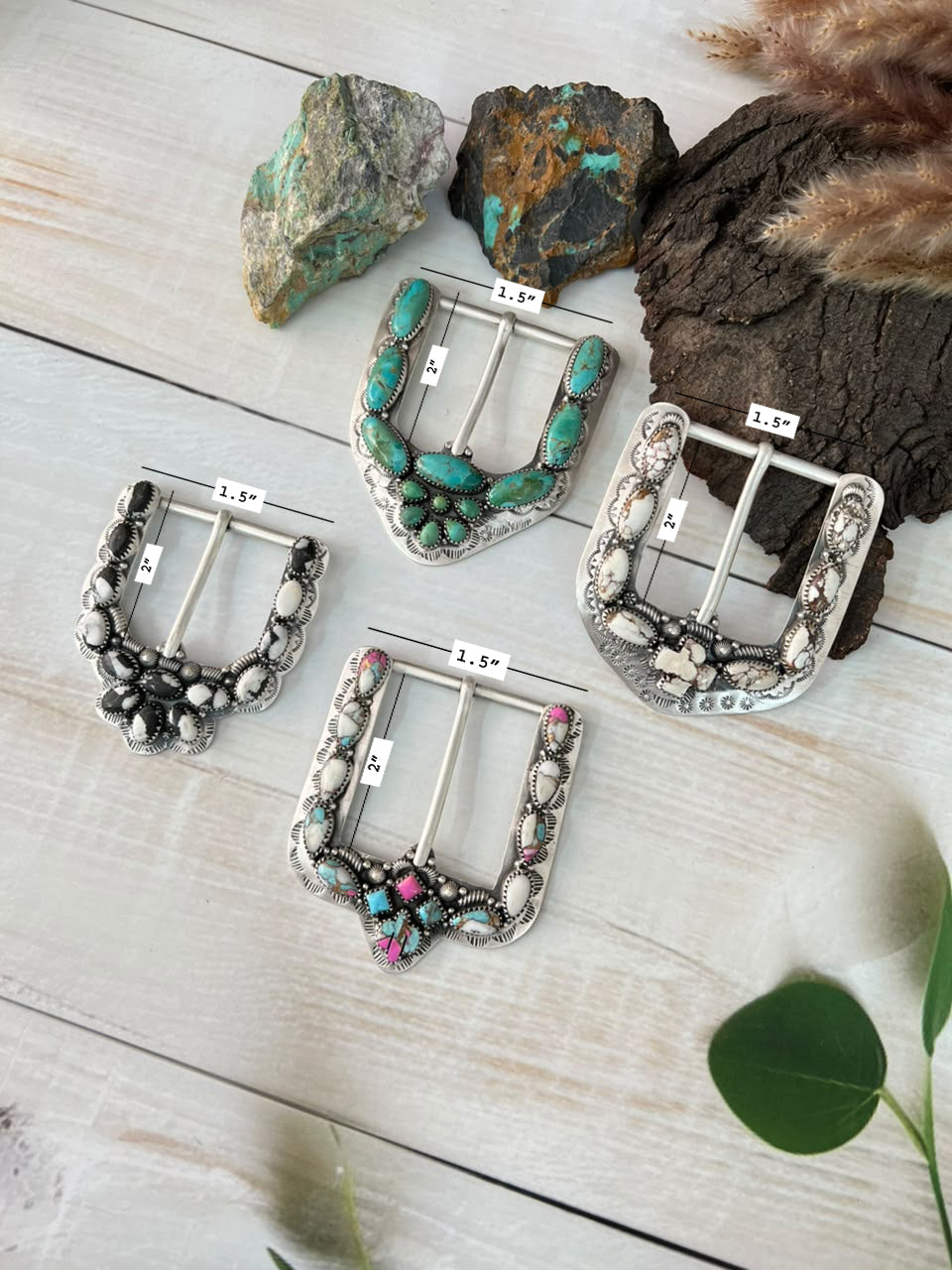 Handmade Sterling Silver Cotton Candy, White Buffalo, Kingman Turquoise and Wildhorse Magnesite Belt Buckle Signed Nizhoni
