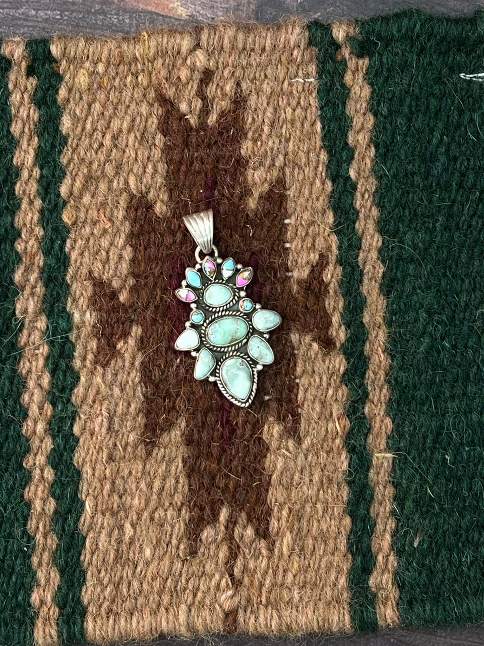 Handmade Sterling Silver Paloma Turquoise with Cotton Candy Pendant "Signed Nizhoni"