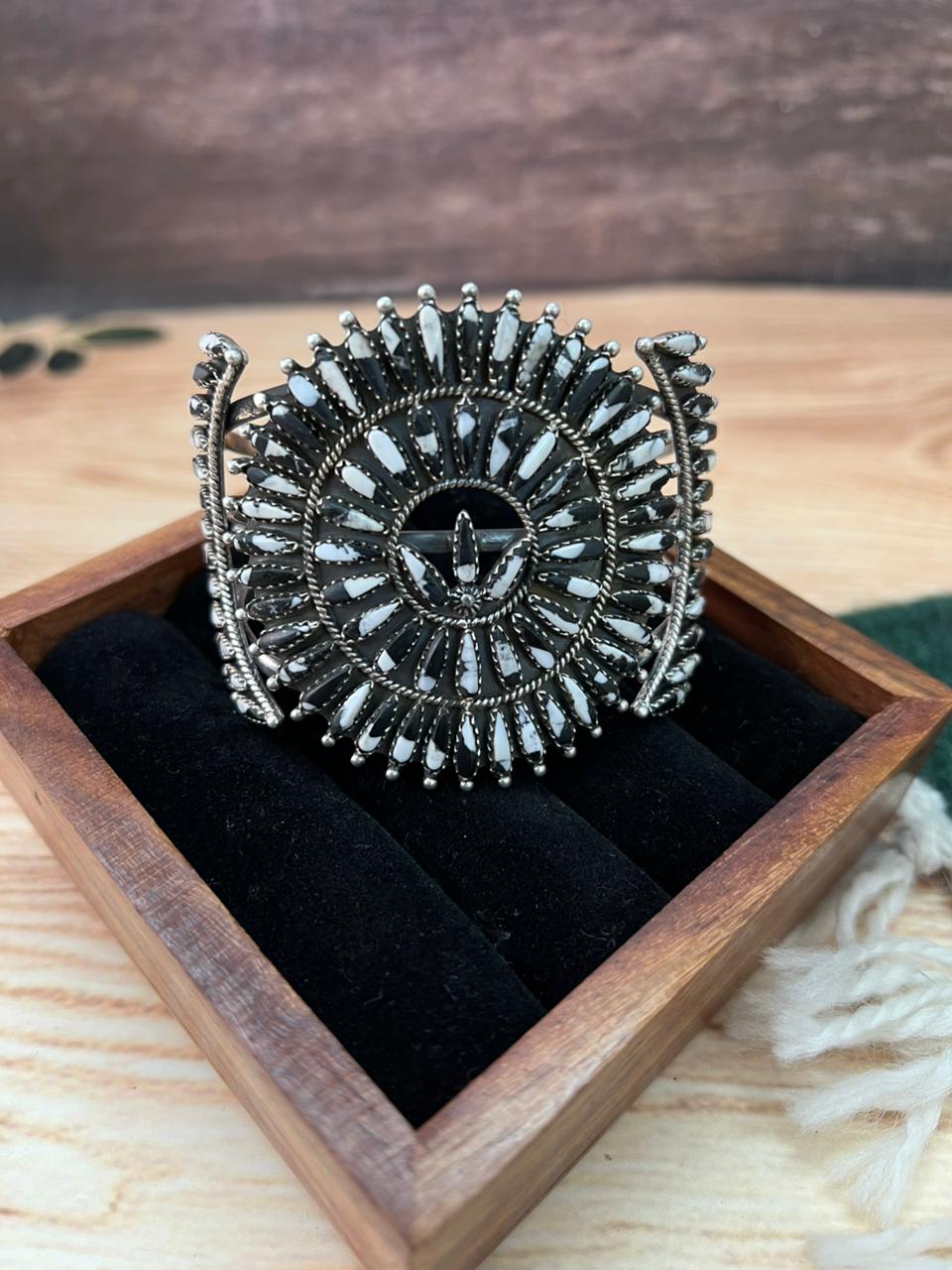 Handmade Sterling Silver White Buffalo Cuff Bracelet "Signed Nizhoni"