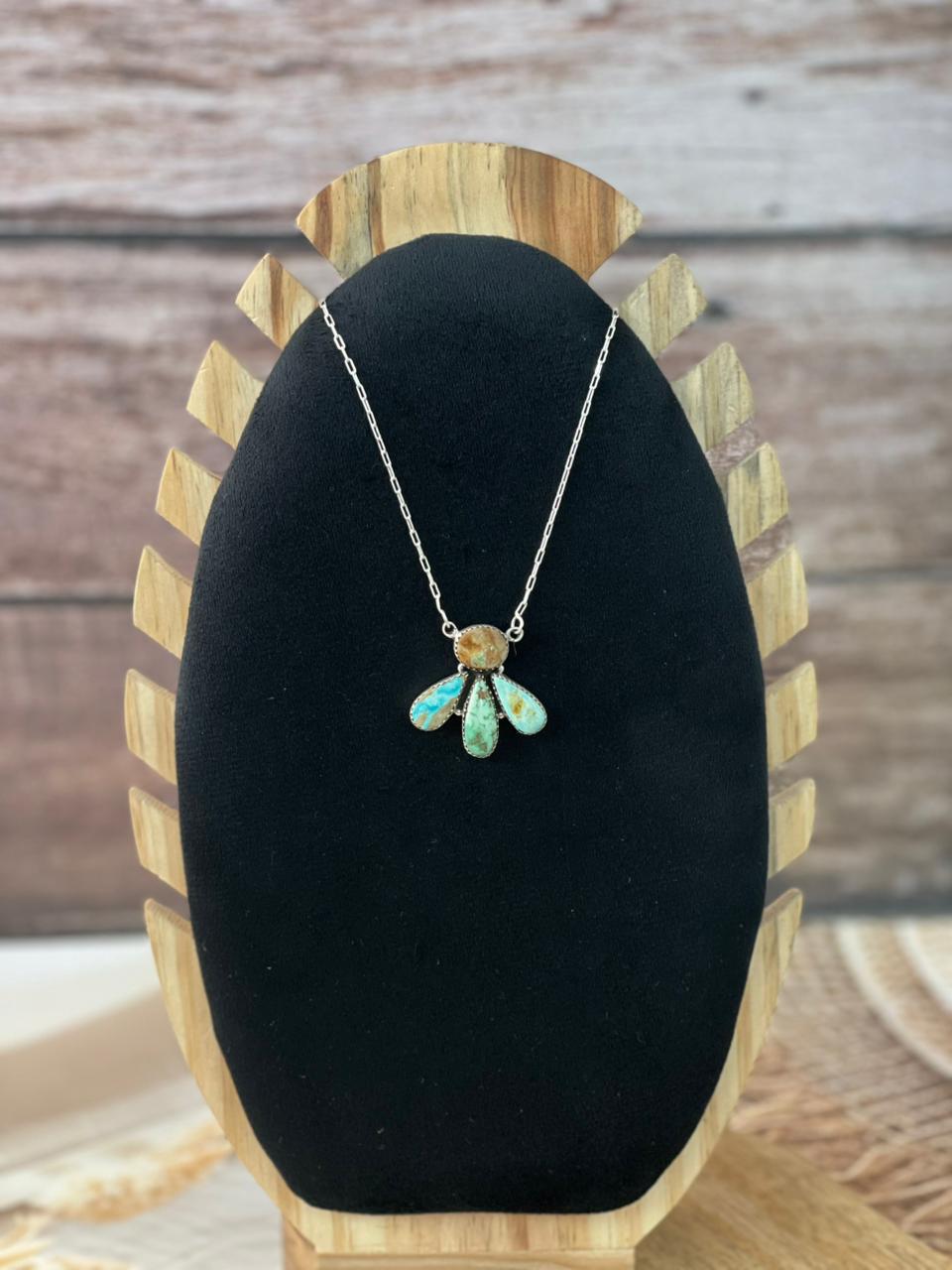 Handmade Sterling Silver Ribbon Royston Turquoise Necklace Signed Nizhoni (8)