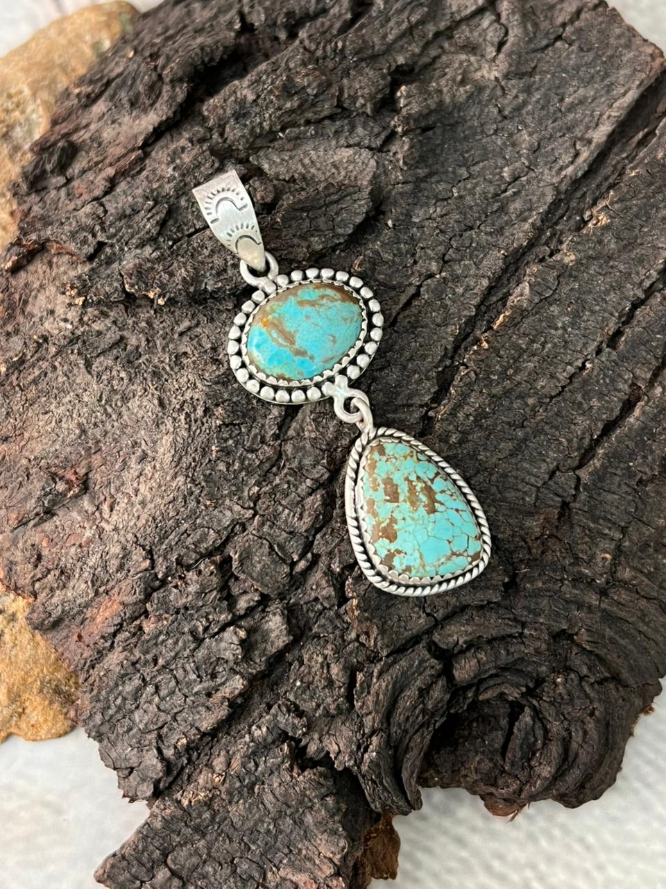 Handmade Sterling Silver Number 8 Turquoise Pendant "Signed Nizhoni"