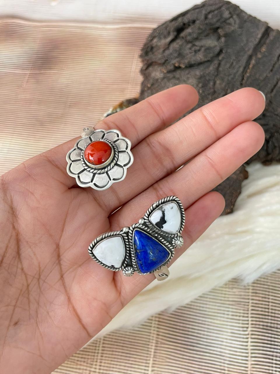 Handmade Sterling Silver 4th Of July Collection: Coral with Lapis and White Buffalo Cuff Bracelet "Signed Nizhoni"