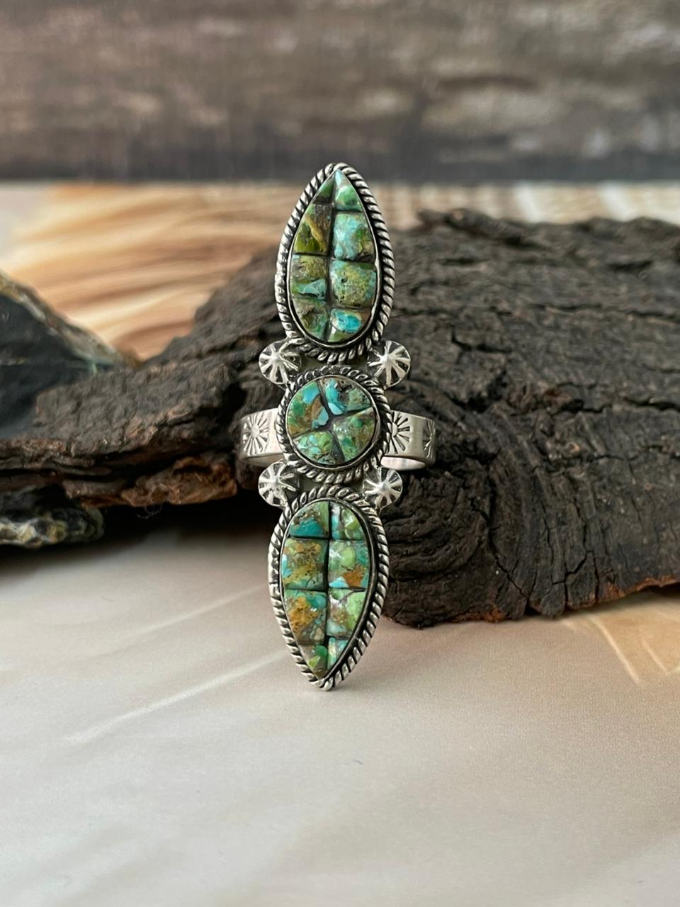 Handmade Sterling Silver Sonoran Cobble Collection: Sonoran Mountain Turquoise Adjustable Ring "Signed Nizhoni"