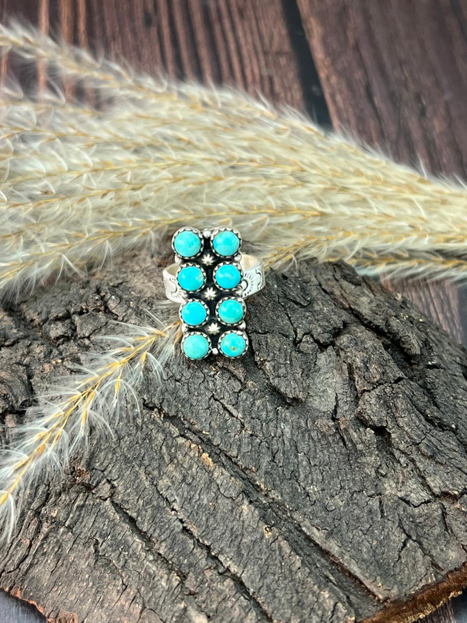 Handmade Sterling Silver Kingman Turquoise Bar Adjustable Ring "Signed Nizhoni"