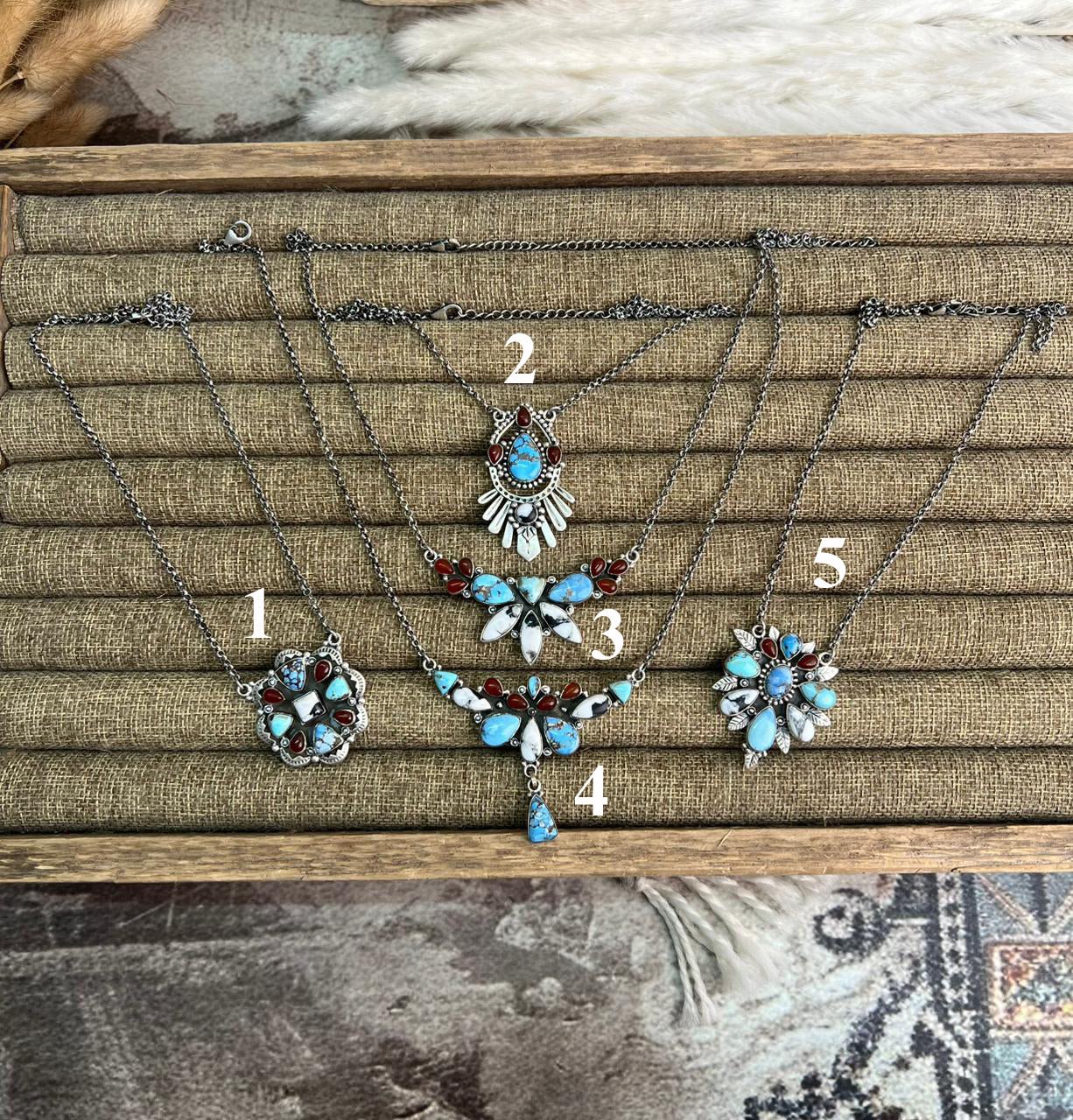 Handmade Sterling Silver Canyon Sunset Collection: Golden Hills Turquoise with White Buffalo and Carnelian Necklace "Signed Nizhoni"