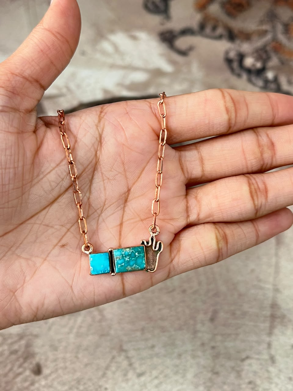 Handmade White Water Turquoise Copper Collection: Necklace Signed Nizhoni