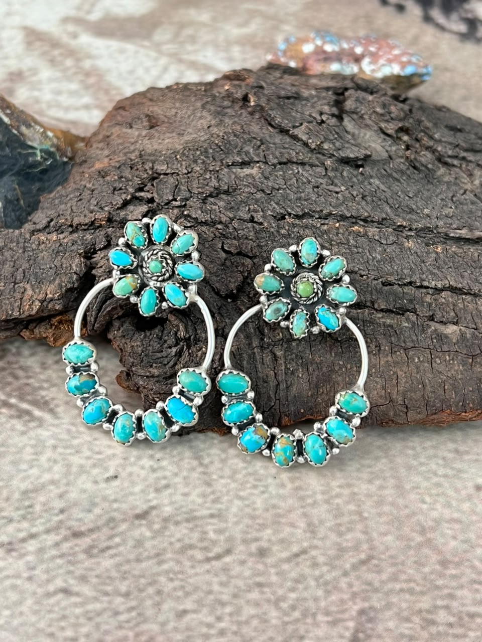 Handmade Sterling Silver Kingman Turquoise Post Earrings Signed Nizhoni