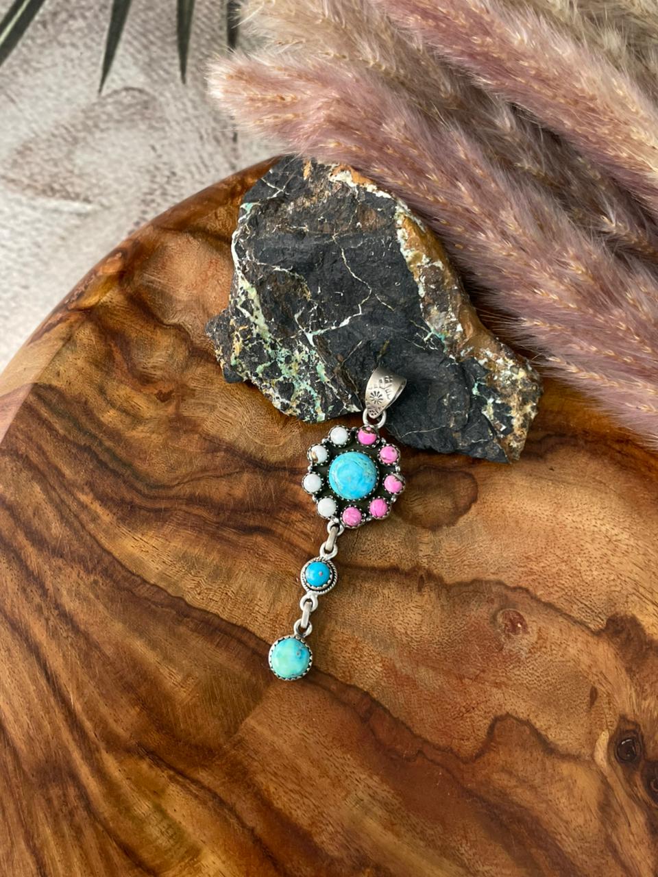 Handmade Sterling Silver Sierra Bella Turquoise with Cotton Candy Collection: Pendant "Signed Nizhoni"