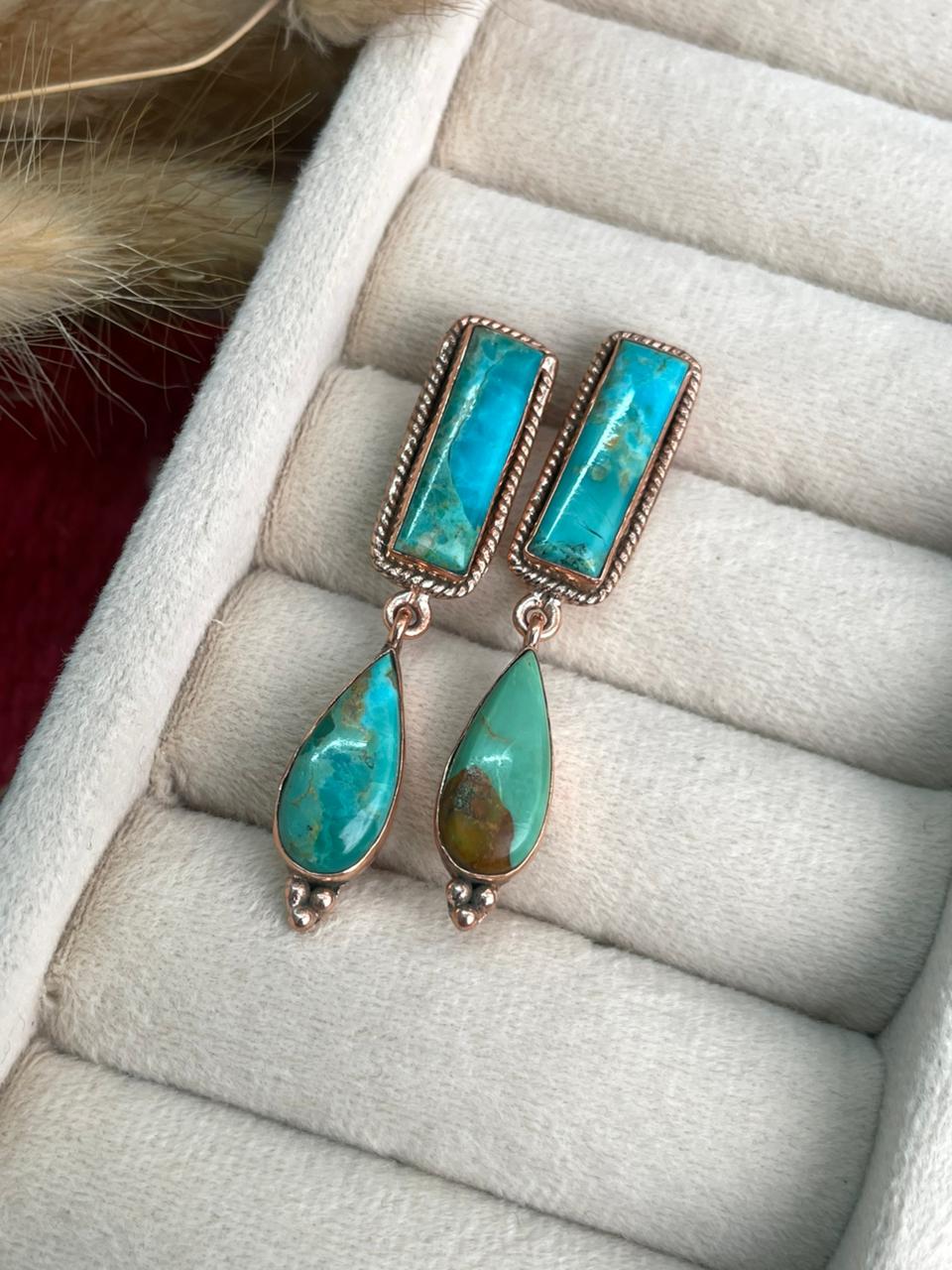 Handmade Copper Collection: Kingman Turquoise Post Dangle Earrings