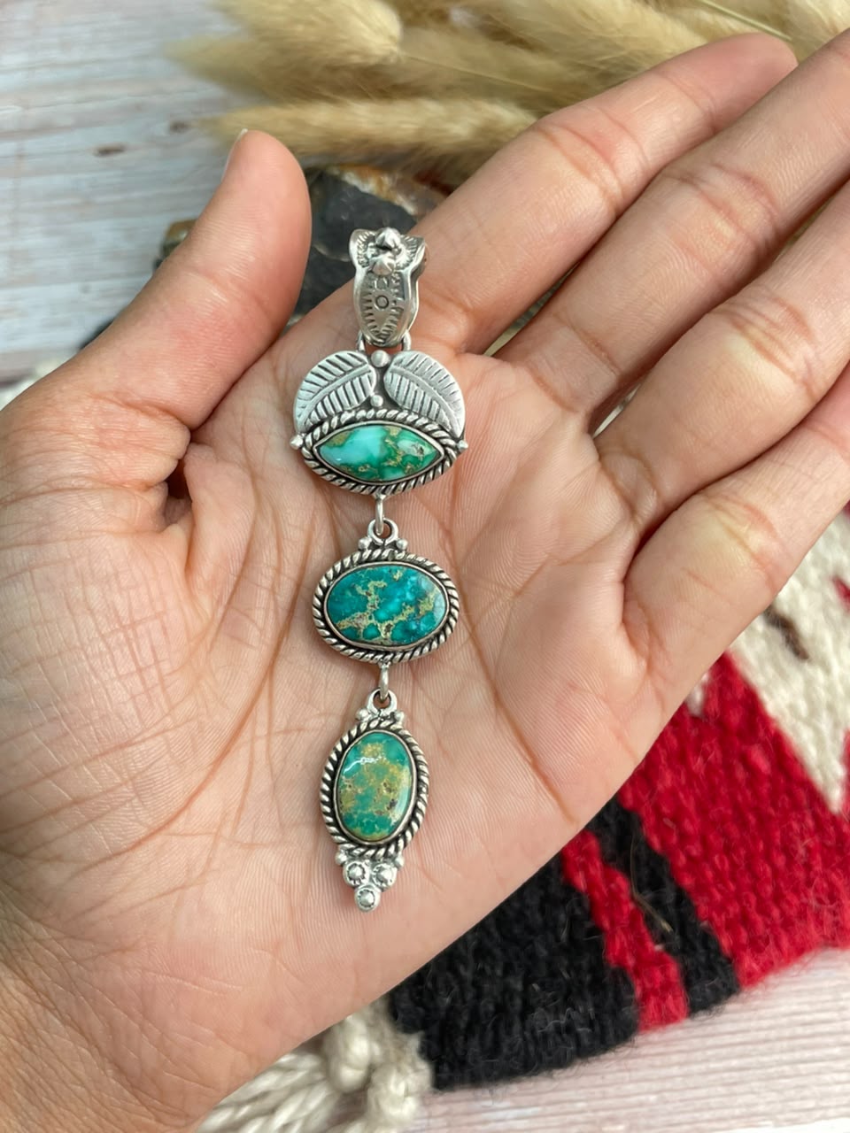 Handmade Sterling Silver Emerald Valley Turquoise Collection: Pendant Signed Nizhoni