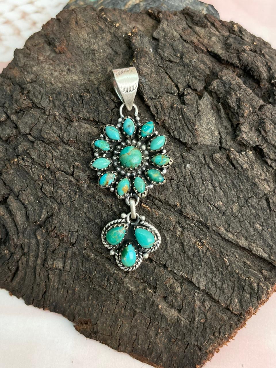 Handmade Sterling Silver Kingaman Turquoise Pendant "Signed Nizhoni"