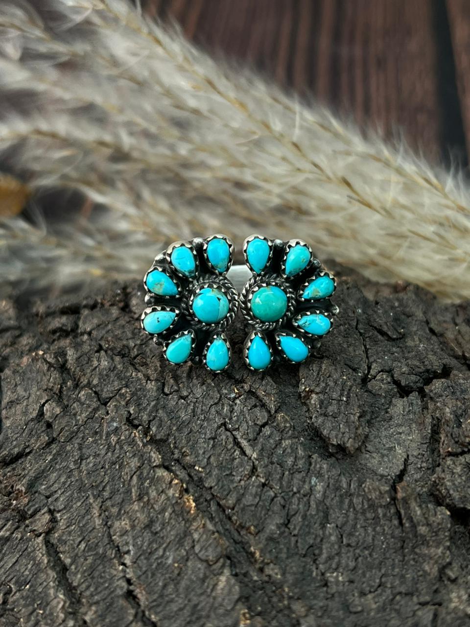 Handmade Sterling Silver Kingman Turquoise Adjustable Ring "Signed Nizhoni"