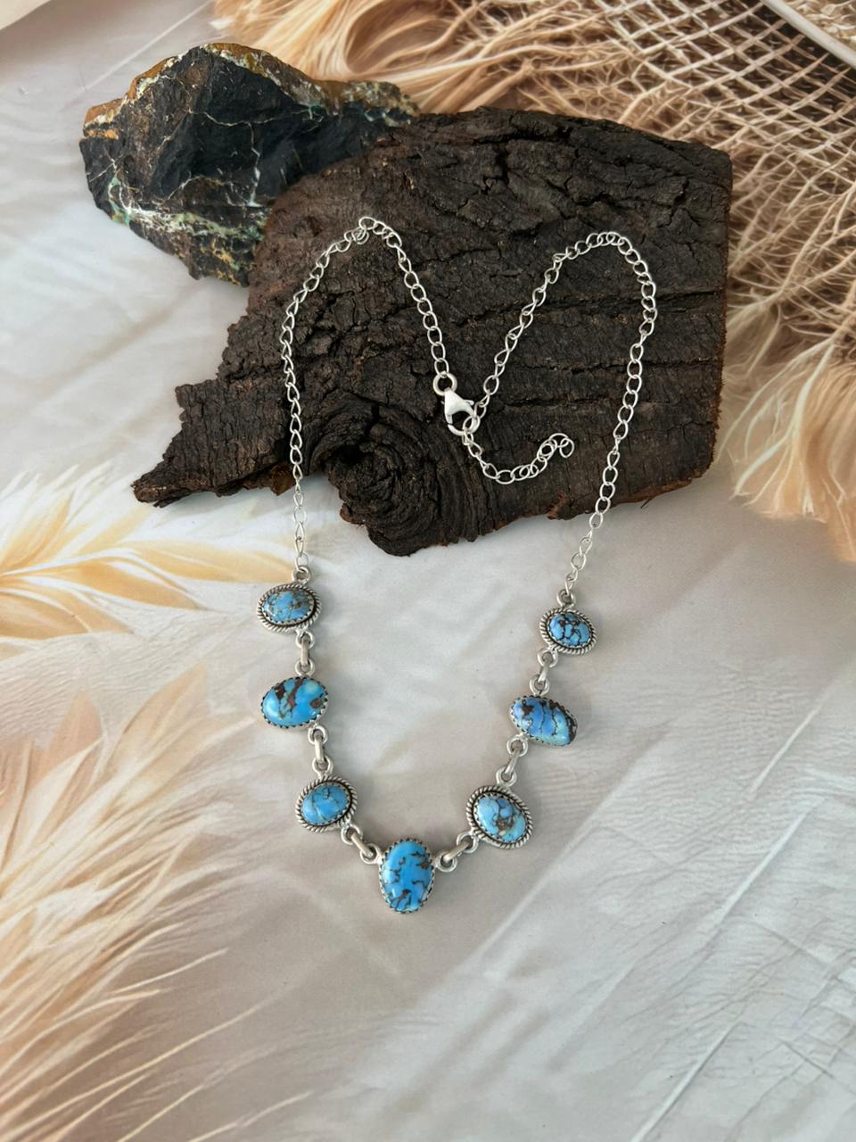 Handmade Sterling Silver Golden Hills Turquoise Necklace "Signed Nizhoni"