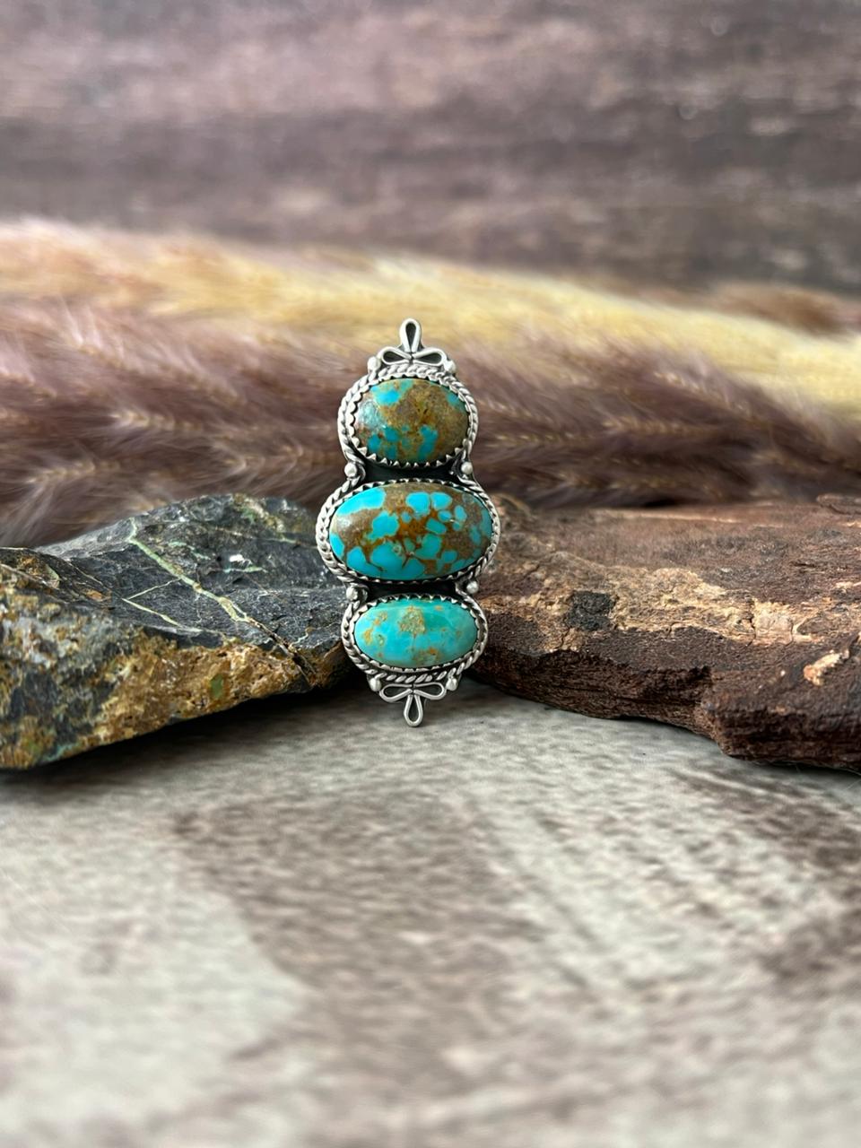 Handmade Sterling Silver Santa Maria Turquoise Adjustable Ring "Signed Nizhoni"