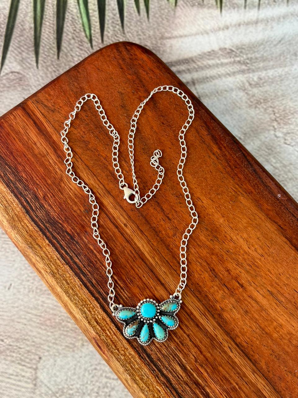 Handmade Sterling Silver Kingman Turquoise Necklace "Signed Nizhoni"