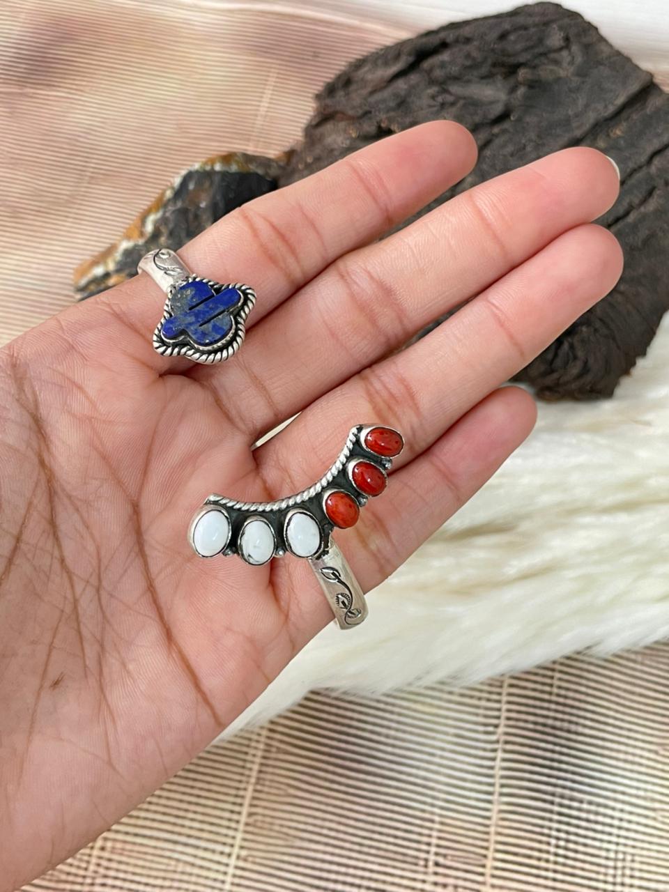 Handmade Sterling Silver 4th Of July Collection: Coral with Lapis and White Buffalo Cuff Bracelet "Signed Nizhoni"
